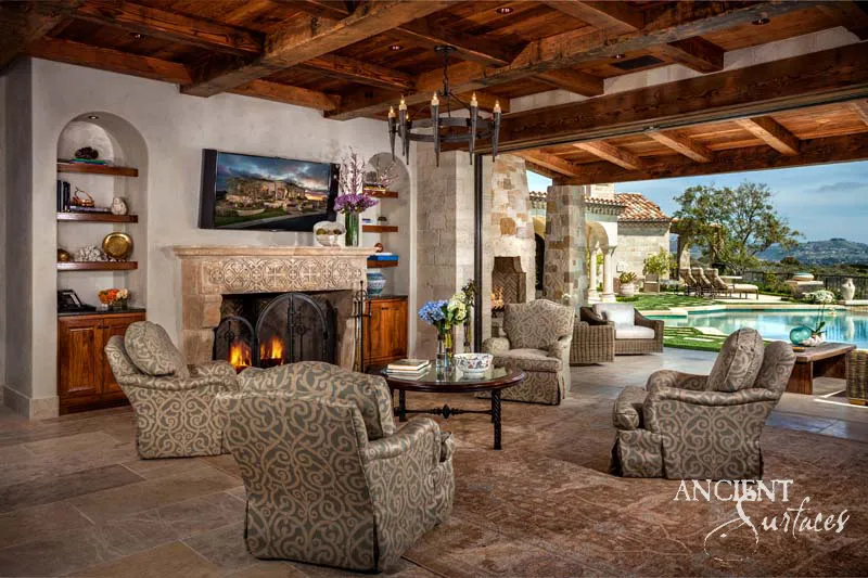 Reclaimed antique limestone mansion interior transformation